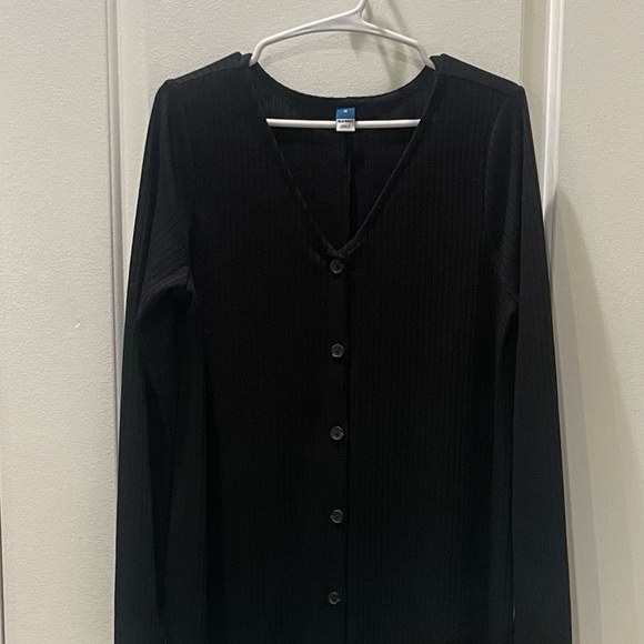 Old Navy…Black Ribbed Knit Button-Down Vneck Sweater Dress - Picture 2 of 3